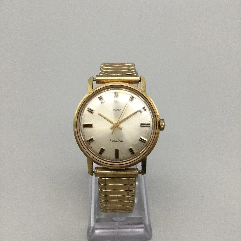 Vintage Timex Electric Mens Watch 34mm Gold Tone Band NOT RUNNING FOR PARTS